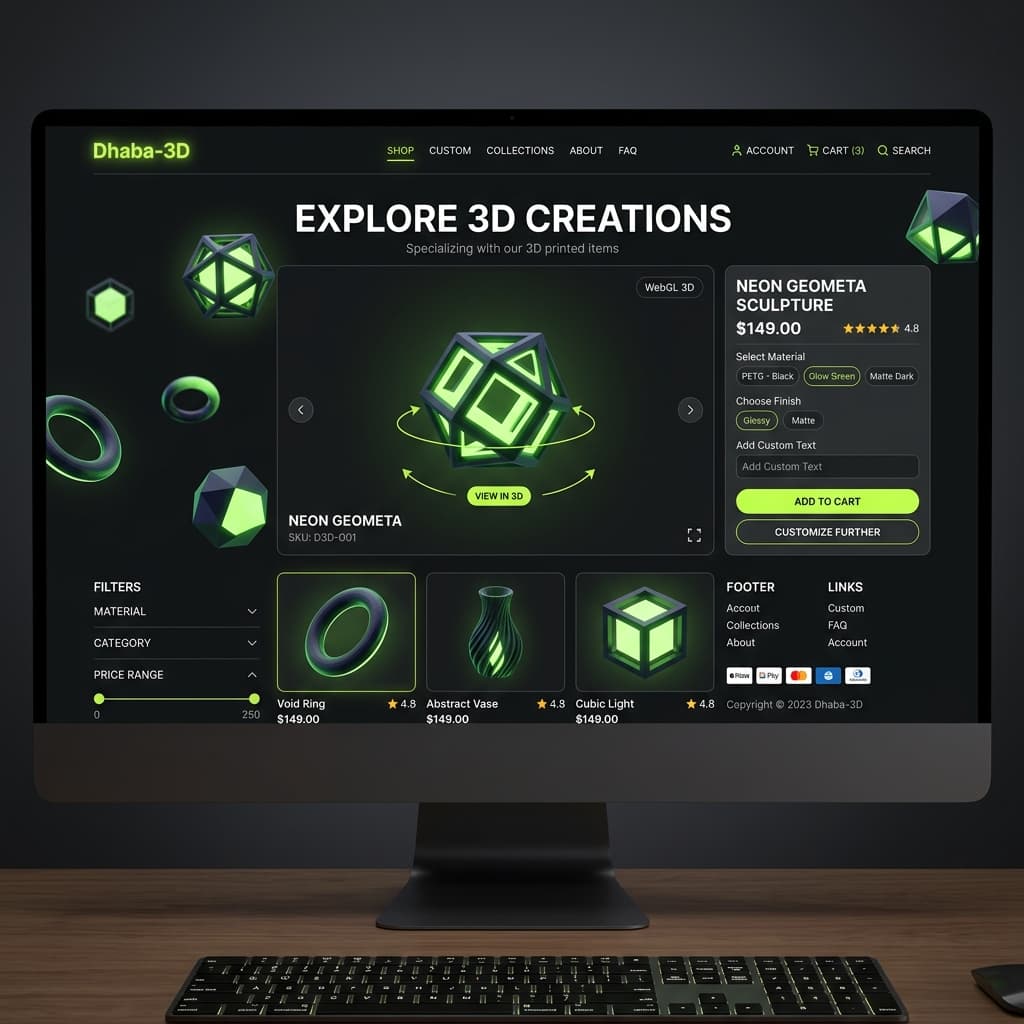 Dhaba-3D e-commerce platform with interactive 3D product viewer
