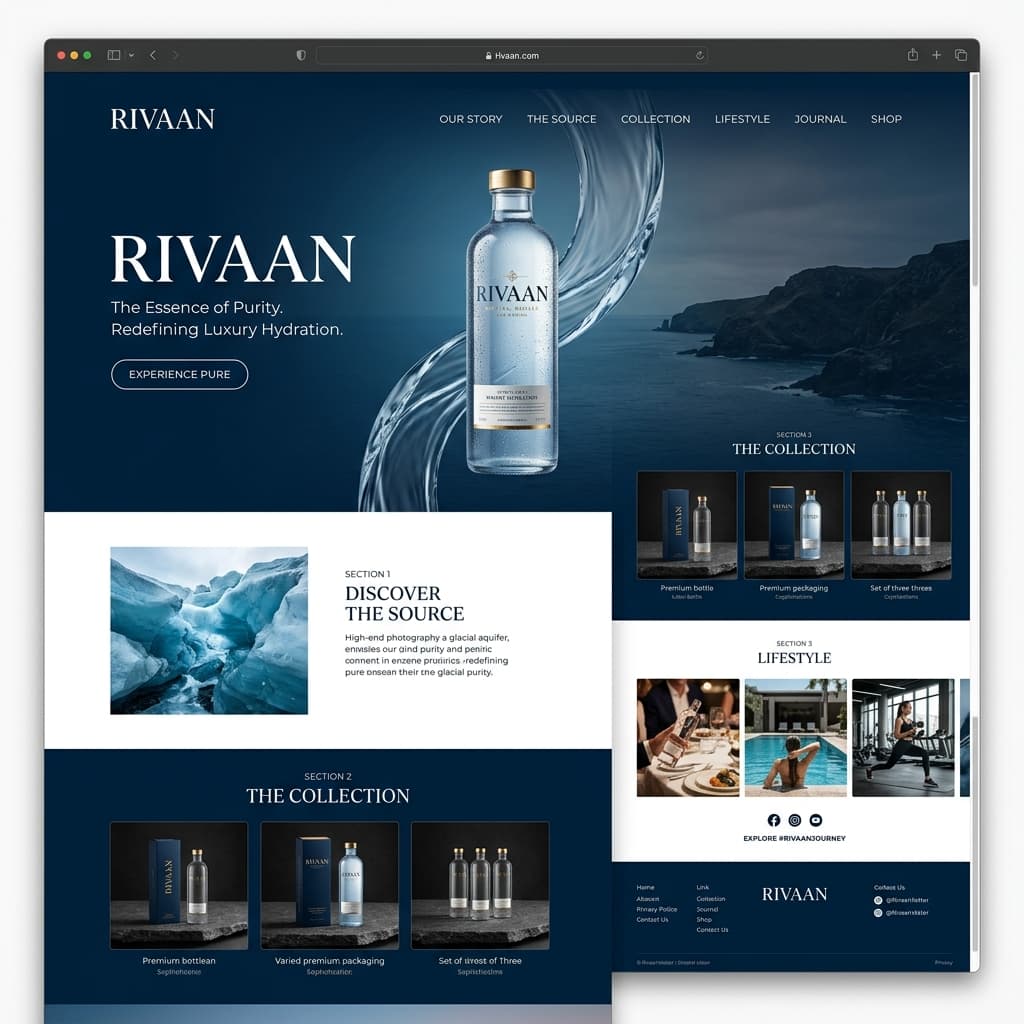 Rivaan premium water brand website and digital identity